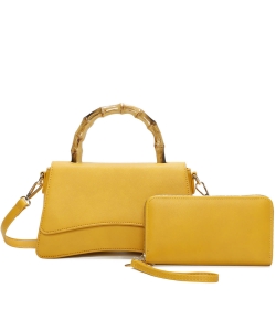 Fashion Bamboo Top Handle Flap 2-in-1 Satchel LF2309S2 YELLOW
